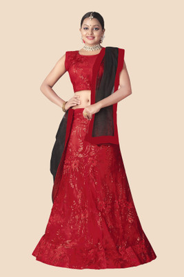 DD's creation Embroidered Semi Stitched Lehenga Choli(Red)