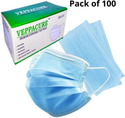 VEPPACURE Disposable 3 Ply Face Masks, Nowoven Fabric with Adjustable Nose Pin (Blue 100Pcs) Surgical Mask(Blue, L, Pack of 100, 3 Ply)