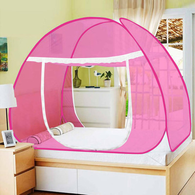 KINDLOOK FESHION Polyester Adults Washable Mosquito Net Double Bed & King Size (200x200x155 CM) Foldable Mosquito Net(Full Pink, Tent)
