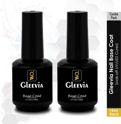 Gleevia UV Nail Base Coat Rubber with Brush Cap 15ml Pack (Pack of 2) Transparent(Pack of 2)