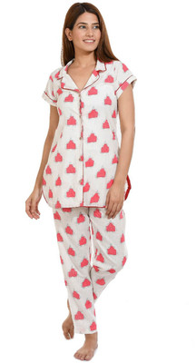 Rajpari Women Printed Red Shirt & Pyjama set