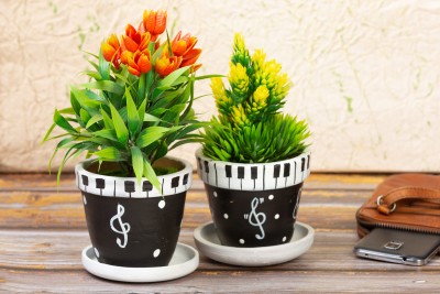 Karru Krafft CLAYPLANTER-4IN-BLACK-PIANO-SET2 Plant Container Set(Pack of 2, Terracotta)