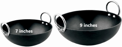 VeerEnterprises Ms Pure Iron / Loha Deep Frying Combo Set Of 2 pcs Kadhai 18 cm, 23 cm diameter 0.75 L, 1.25 L capacity(Iron, Induction Bottom)