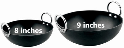 VeerEnterprises Ms Pure Iron / Loha Deep Frying Combo Set Of 2 pcs Kadhai 21 cm, 23 cm diameter 1 L, 1.25 L capacity(Iron, Induction Bottom)