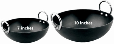 VeerEnterprises Ms Pure Iron / Loha Deep Frying Combo Set Of 2 pcs Kadhai 18 cm, 25.5 cm diameter 0.75 L, 1.75 L capacity(Iron, Induction Bottom)