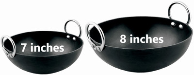 VeerEnterprises Ms Pure Iron / Loha Deep Frying Combo Set Of 2 pcs Kadhai 18 cm, 21 cm diameter 0.75 L, 1 L capacity(Iron, Induction Bottom)