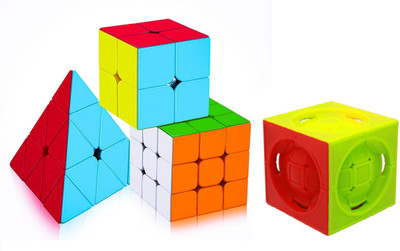 Authfort BALL Cube 2X2 3x3 and Pyramid Triangle High Speed Cube combo pack of 4(4 Pieces)