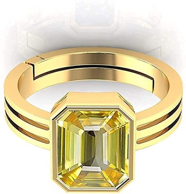 PARTH GEMS 5.25 Carat Certified Unheated Untreatet A+ Quality Natural Original Gold Platted Yellow Sapphire Pukhraj Gemstone Adjustable Ring Metal Sapphire Gold Plated Ring