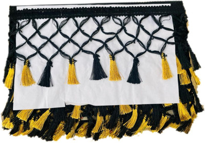 MARUTI KRUPA ENTERPRISE MAKE BLACK AND GOLD TASSELS LACE WIDTH:4 INCH LENGTH:9METER Lace Reel(Pack of 1)