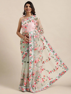 FAMOUS ZONE Embroidered Bollywood Net Saree(Light Green)