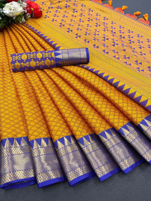 SGF11 Woven Banarasi Art Silk, Cotton Silk Saree(Yellow)