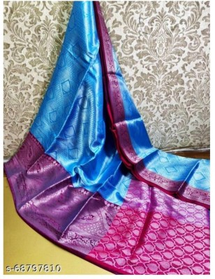 ZTS Woven Assam Silk Muslin Saree(Pack of 10, Dark Blue)