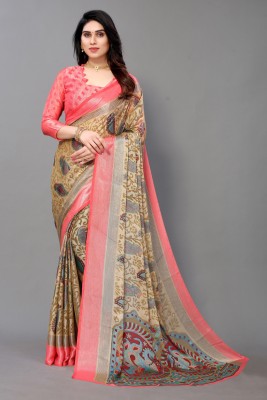 Winza Designer Self Design, Animal Print Bollywood Chiffon, Brasso Saree(Pink, Beige)