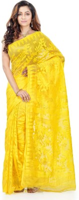 TRADITIONAL MANUFACTURER HOUSE Embroidered Jamdani Cotton Silk Saree(Yellow)