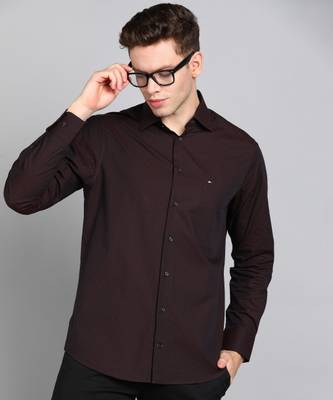 TOMMY HILFIGER Men Self Design Casual Maroon Shirt Price History