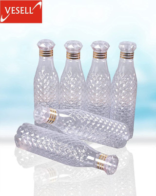 Pack of 6 Plastic Fridge Water Bottle Set Of 6, Crystal Diamond Texture Design 1000 ml Bottle Plastic