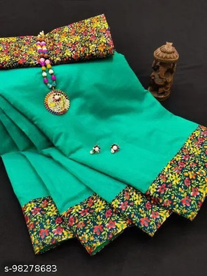 manish Solid/Plain Chanderi Cotton Blend Saree(Light Green)