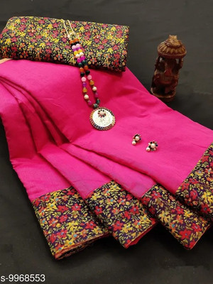 manish Solid/Plain Chanderi Cotton Blend Saree(Pink)