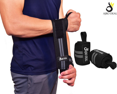 AJRO DEAL Weight Lifting Training Gym Straps with Thumb Wrist Support wrap (Black, Grey) Wrist Support