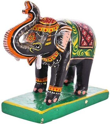 ANSH OUTLET wooden Emboss handprinted Up Trunk Elephant for Home & Office Decor Decorative Showpiece  -  13.5 cm(Wood, Multicolor)