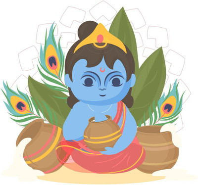 Delight Decor 53 cm Bal Krishna Self Adhesive Sticker(Pack of 1)