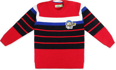 Knitco Woven Round Neck Casual Boys & Girls Red Sweater