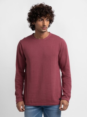 Spykar Solid Round Neck Casual Men Red Sweater