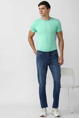 PETER ENGLAND Striped Men Round Neck Green T-Shirt