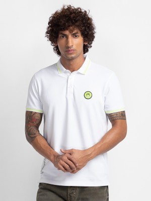 Spykar Solid Men Polo Neck White T-Shirt