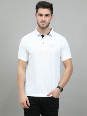 Stellers Solid Men Polo Neck White T-Shirt
