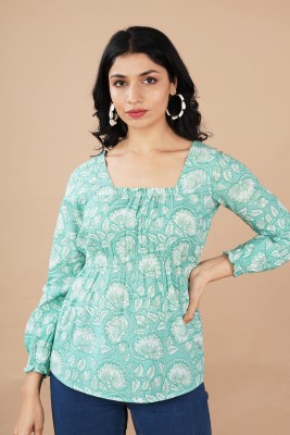 Label Shipra Bohara Casual Floral Print Women Green Top