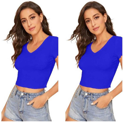 Dream Beauty Fashion Casual Solid Women Blue Top