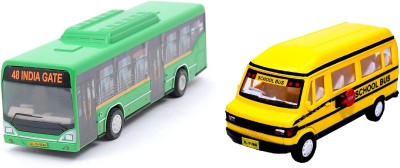 SABIRAT School Bus & Low Floor Bus Combo For Kids, Pull Back Toys [Multicolor, Pack 2](Multicolor, Pack of: 2)