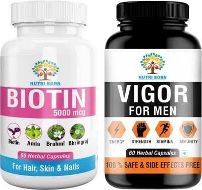 nutriborn Biotin for Hair & Beard Growth with Vitality Booster Energy & Strength Combo(2 x 60 Capsules)