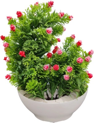 DEVBHOOMI Red Wild Flower Artificial Flower  with Pot(11 inch, Pack of 1, Flower with Basket)