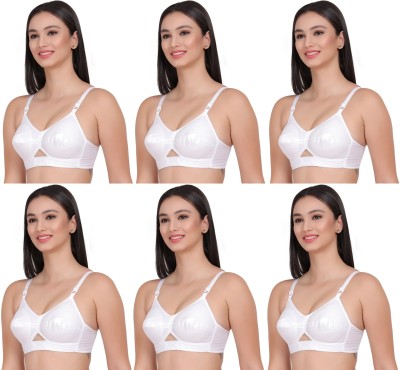 KOISA women cotton bra combo pack of 6 b cup bra 30b Women T-Shirt Non Padded Bra(White)