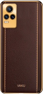 Vaku Luxos Back Cover for vivo Y73, Luxemberg Leather Stitched Gold Electroplated Soft TPU Cover(Brown, Flexible, Pack of: 1)