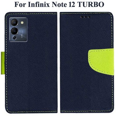 Wristlet Flip Cover for Infinix Note 12 Turbo(Blue, Cases with Holder, Silicon, Pack of: 1)