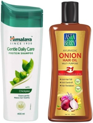 HIMALAYA Gentle Daily Care Protein Shampoo 400ML AND Astabrry Onion Hair Oil 200ML (2 Items in the set)  (2 Items in the set)