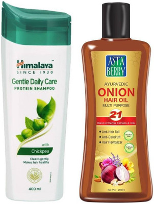 HIMALAYA Gentle Daily Care Protein Shampoo 400ML AND Astabrry Onion Hair Oil 200ML (2 Items in the set) (2 Items in the set)
