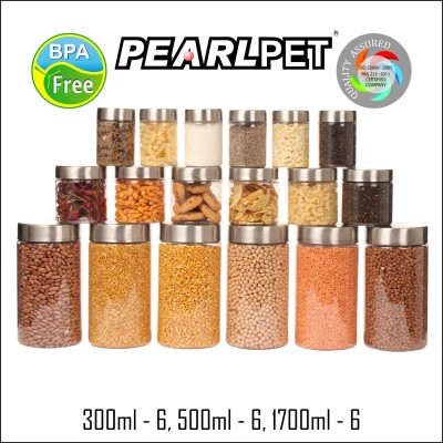 Pearlpet Plastic Utility Container  - 300 ml, 500 ml, 1700 ml(Pack of 18, Clear)