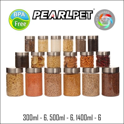 Pearlpet Plastic Utility Container  - 300 ml, 500 ml, 1400 ml(Pack of 18, Clear)