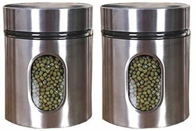 SAKEXA Glass Grocery Container  - 350 ml(Pack of 2, Silver)