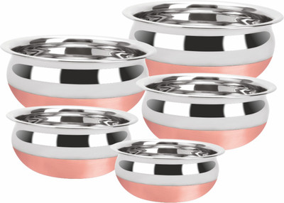 RBGIIT Stainless Steel Decorative Bowl RBJ3 Perfect Copper Handi Set for Everyday Use Whether you want to cook a delicious serving of your favourite sabzi or heat leftover curries from the previous day, the 5-piece copper handi set, Prabhu Chetty, Curved Copper Plate at Bottom, Best Quality Stainles