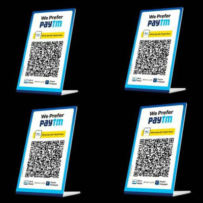 CPI 4 Compartments Acrylic QR Code L Shape Display Stand for Paytm White Bar Code Standee (Pack of 4)(White)