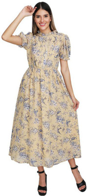 Jakanary Women A-line Beige Ankle Length Dress