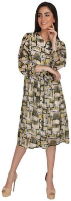 Jakanary Women A-line Multicolor Below Knee Dress