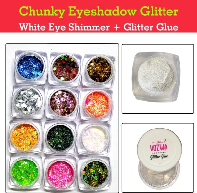 VOZWA Chunky Eyeshadow Glitter Eye Makeup with Golden Shimmer Dust + Glitter Glue 34 g(Multicolor)