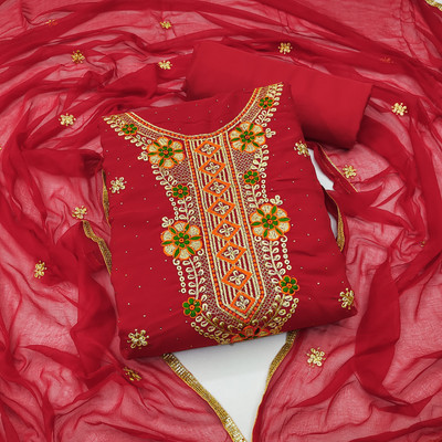 ramdev creation Georgette Embroidered Salwar Suit Material
