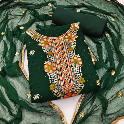 ramdev creation Georgette Embroidered Salwar Suit Material